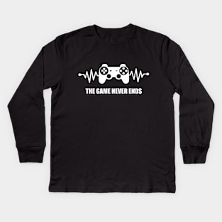 game never ends heartbeat controller gamer quote gaming Kids Long Sleeve T-Shirt